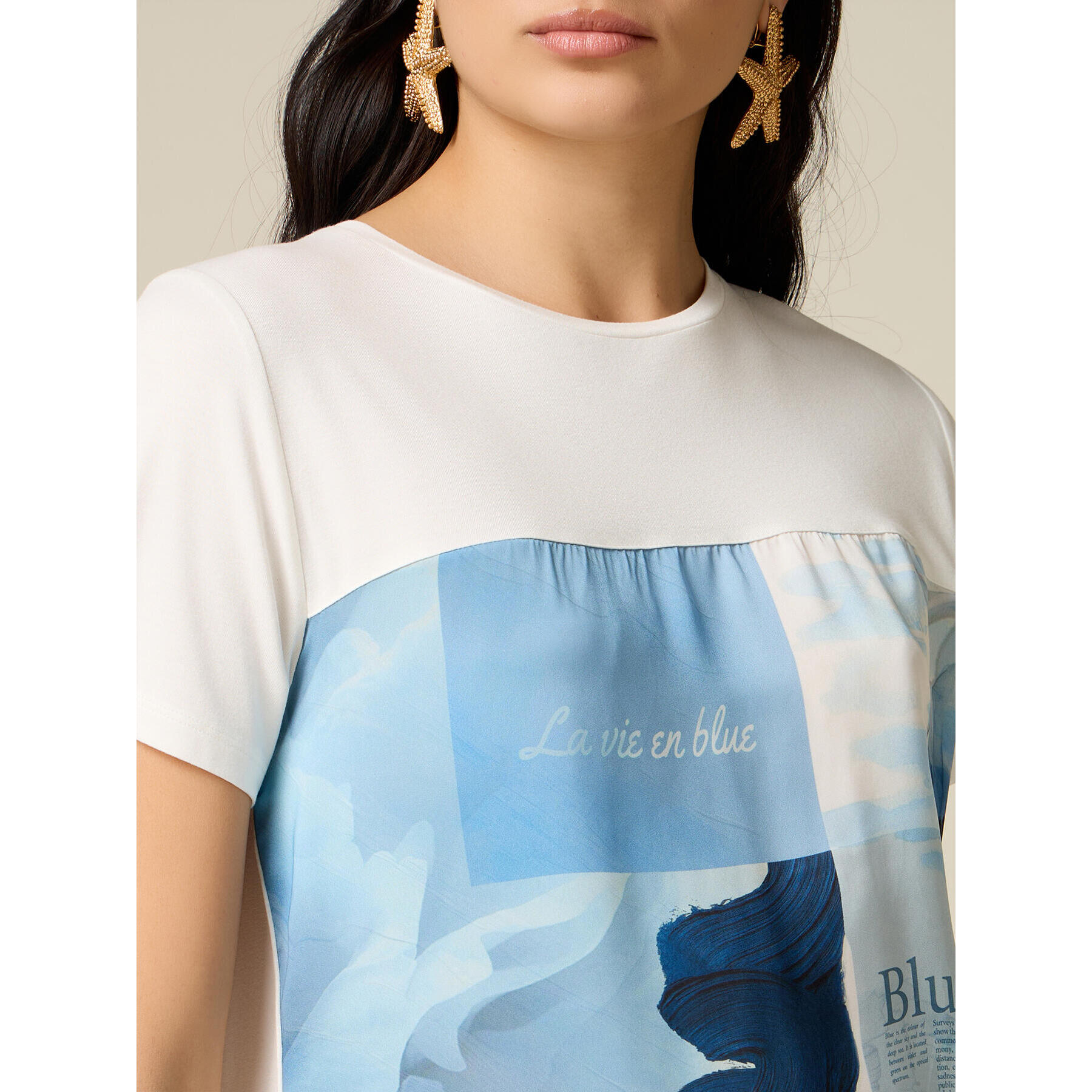 Oltre - Camiseta con inserto de raso estampado - Azul