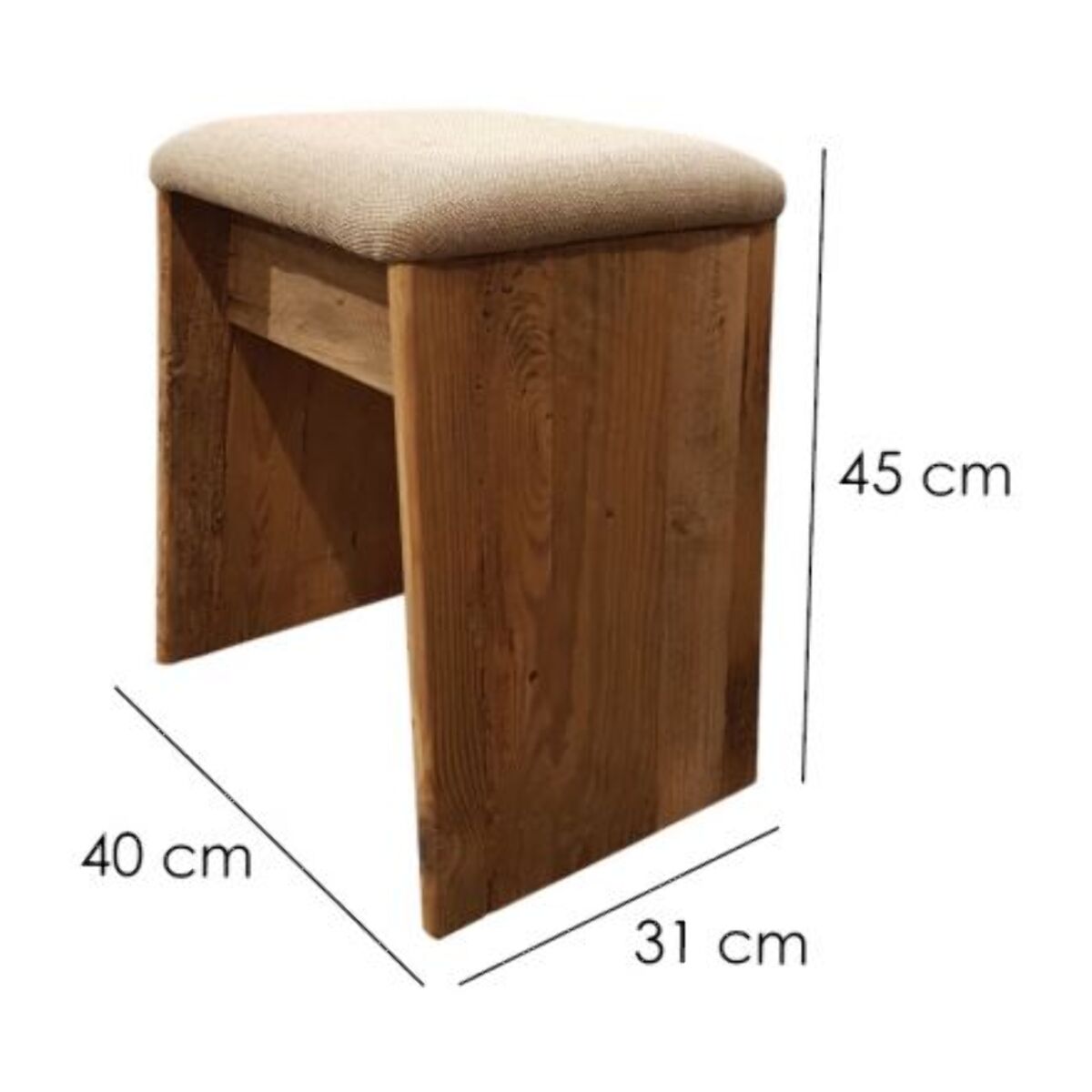 Tabouret trapèze en bois de pin recyclé & tissu beige - ORIGIN