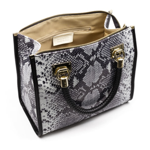 FIRENZE ARTEGIANI Catena Borsa Tote da Donna. Vera Pelle Scamosciata Pitone Made in Italy 31x16x26 Cm. Grigio
