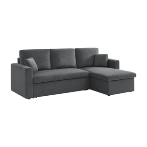 Canapé d'angle convertible en velours côtelé gris foncé  - IDA - 3 places. fauteuil d'angle réversible coffre rangement lit modulable