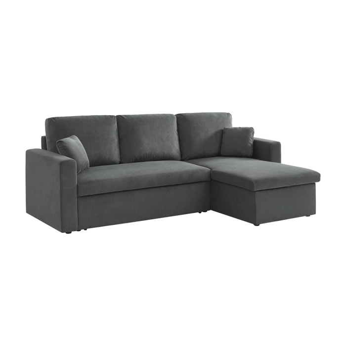 Canapé d'angle convertible en velours côtelé gris foncé  - IDA - 3 places. fauteuil d'angle réversible coffre rangement lit modulable