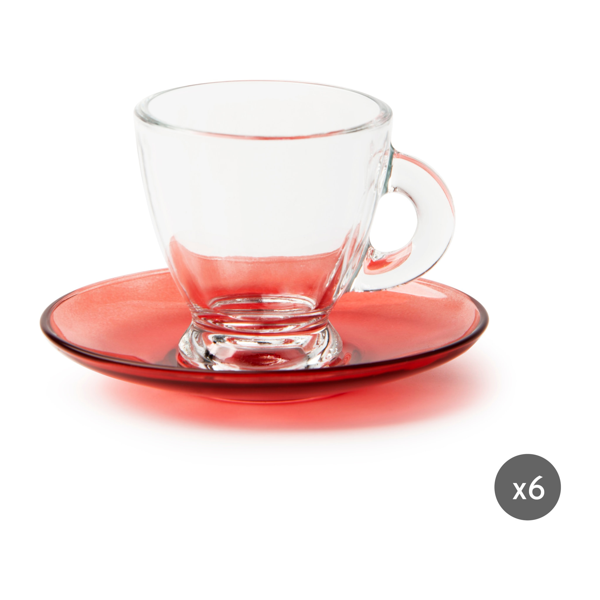 Set 6 Tazzine Caffè con Piattino Excelsa – Petra, Vetro Rosso