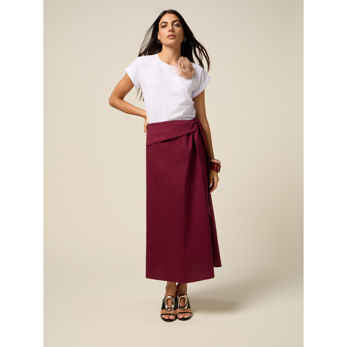 Oltre - Falda midi de popelina con fajín - Burgundy