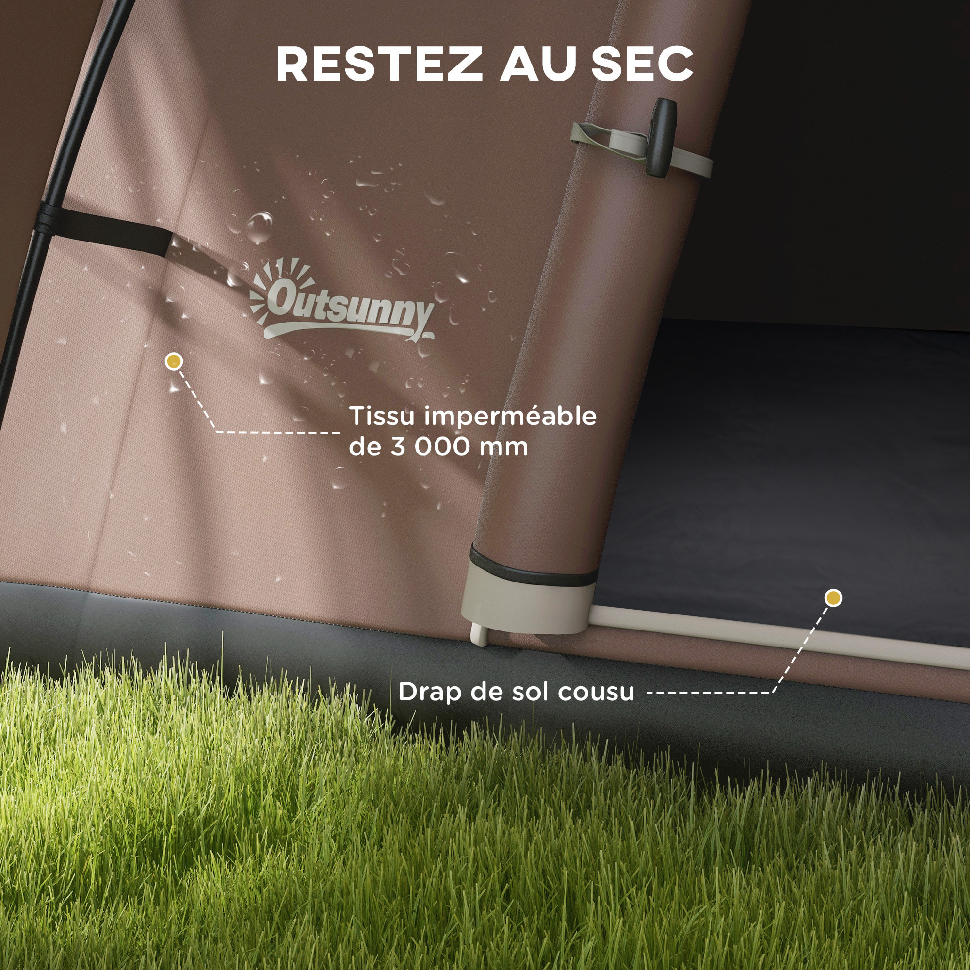 Tente de camping familiale 5-6 pers. étanchéité 3000 mm sac coloris café