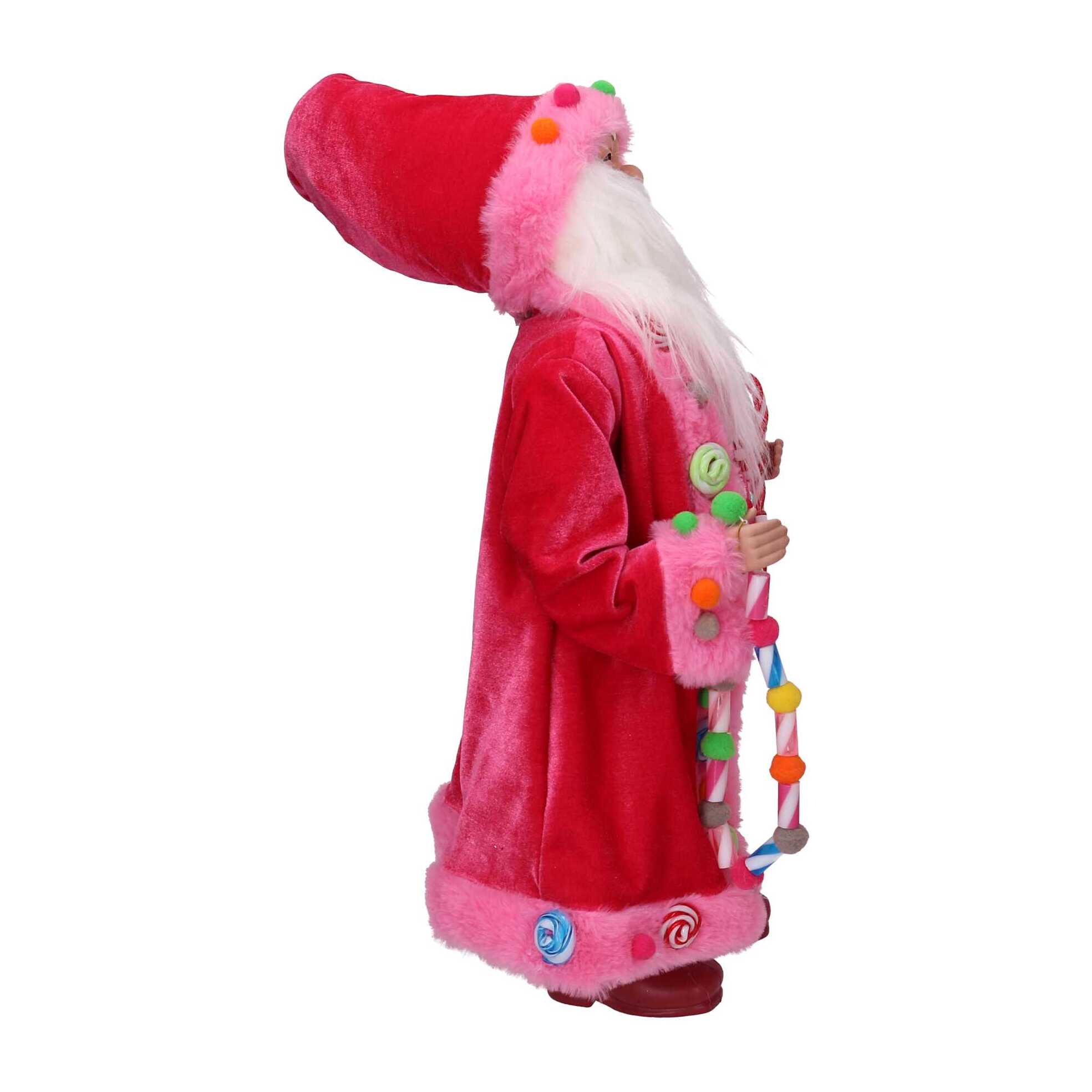Babbo natale in tessuto con caramelle rosa cm23x13h45