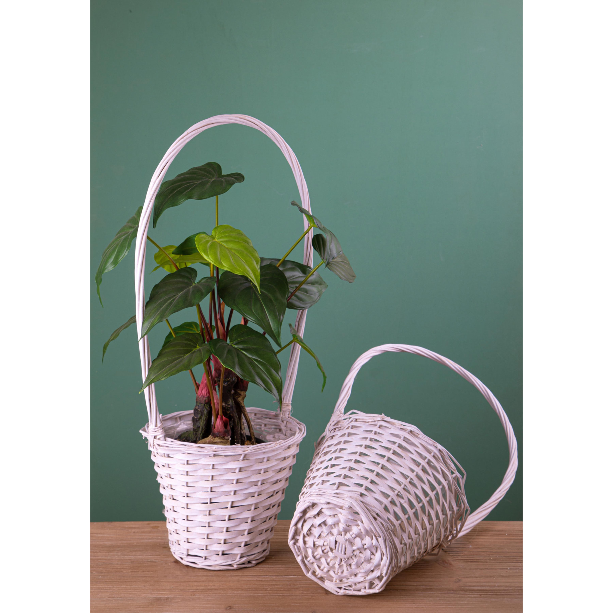 Cesto In Materiale Rattan Willow Con Manico. Altezza 55 Cm - Pezzi 4 - 23X55X23cm - Colore: Bianco - Bianchi Dino - Cesti A Cachepot