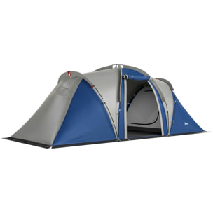 Tente de camping tunnel familiale 4-5 pers. imperméable 3000mm - 550x220x190cm - bleu