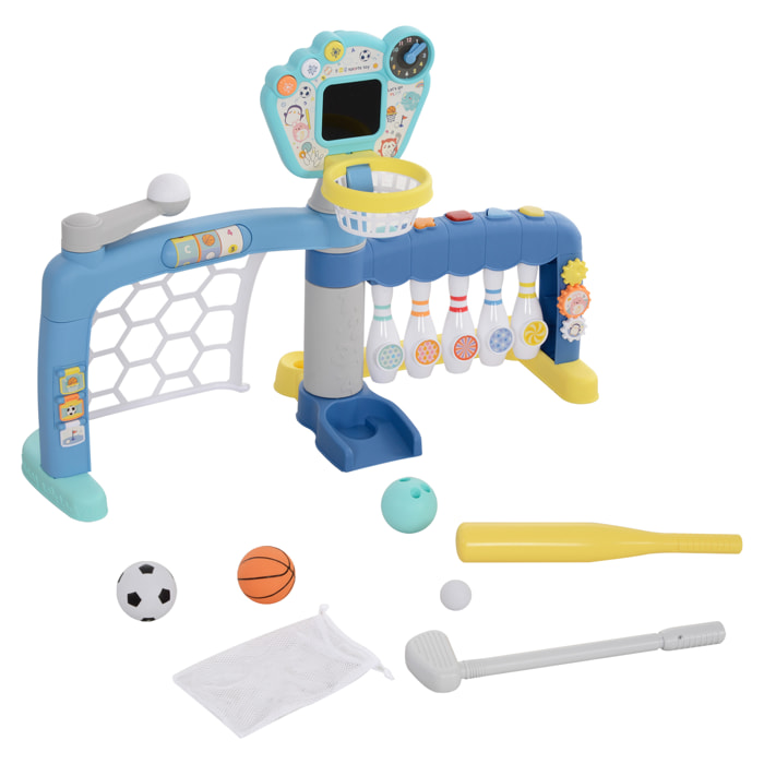 Jeux sportifs 5 en 1 enfant 18-48 mois - foot, basket, golf, baseball, bowling - effets lumineux sonores bleu