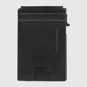Piquadro Portacarte automatico in alluminio e pelle con protezione RFID