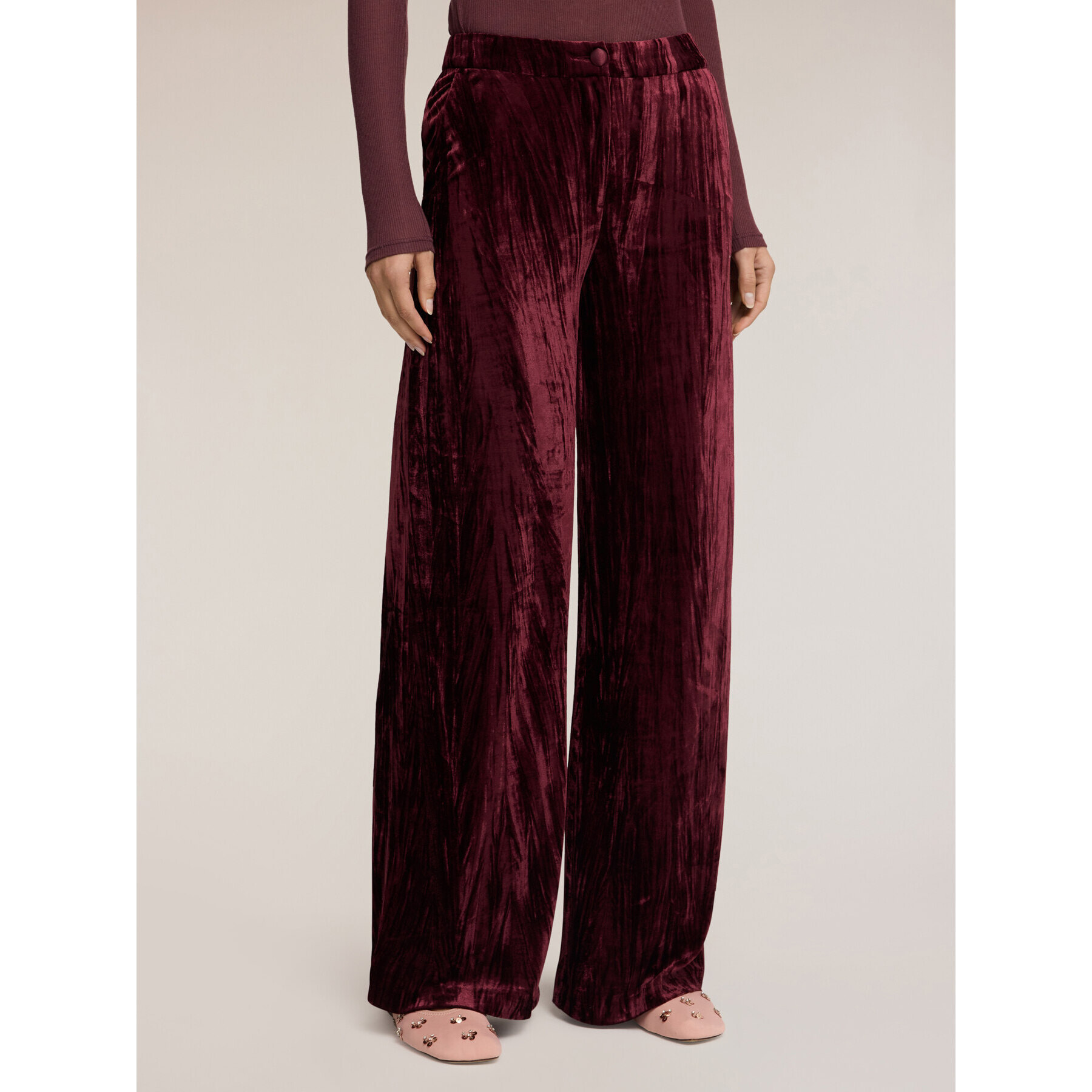 Motivi - Pantaloni palazzo in velluto effetto plissé - Bordeaux