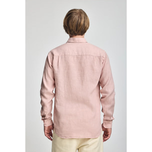 Camicia rosa taupe in lino tinta in capo con monogramma ricamato