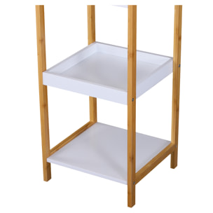 Etagère en bambou de salle de bain étagère debout 3 paniers + 2 étagères dim. 32L x 30l x 130H cm beige blanc