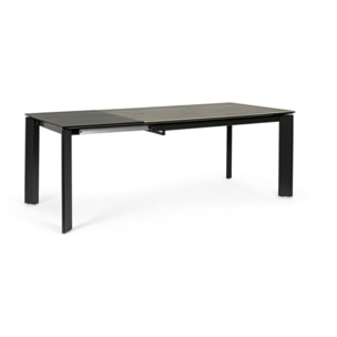 Tavolo BRIVA in acciaio nero e piano in ceramica marrone, allungabile 140×90 cm – 200×90 cm