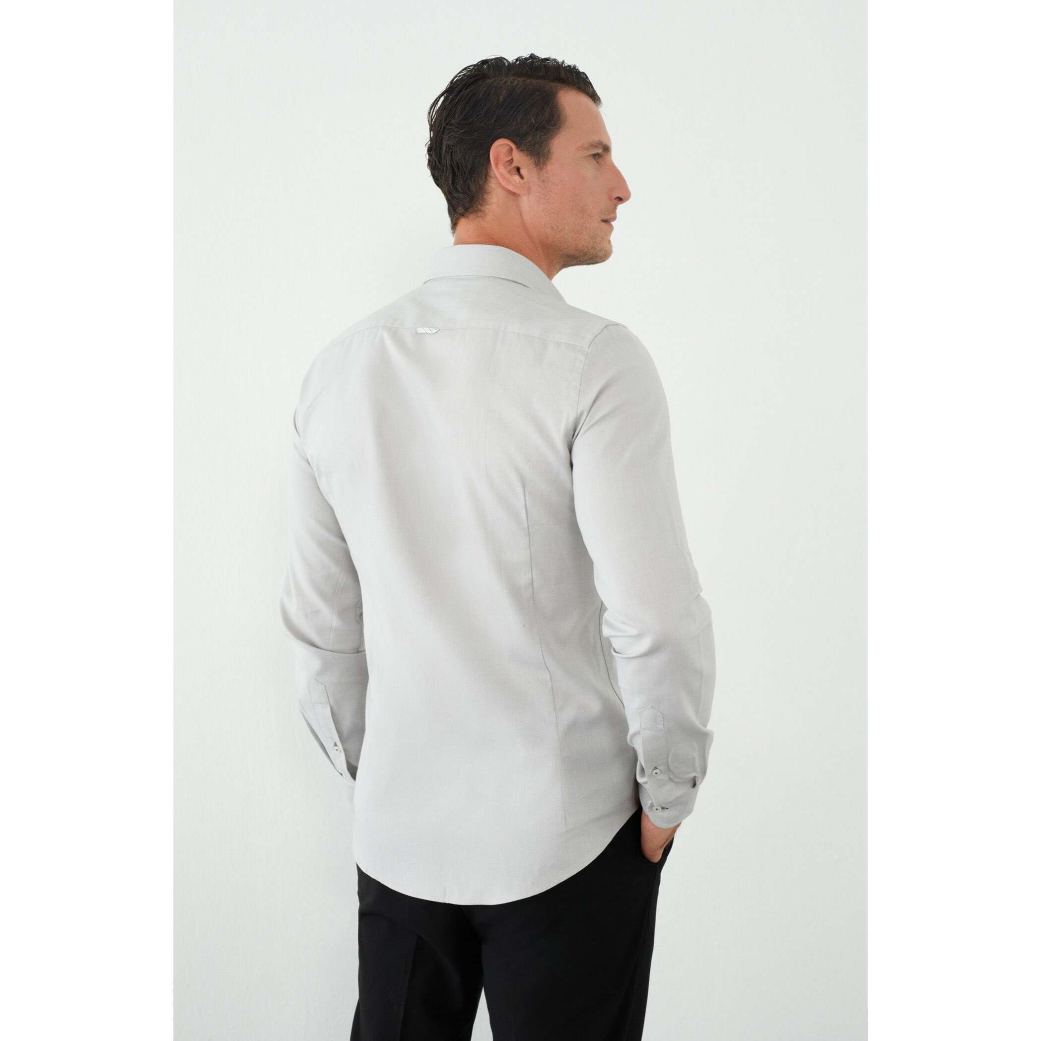 camicia uomo 1 bottone button down slim Oxford unito Grigio Medio