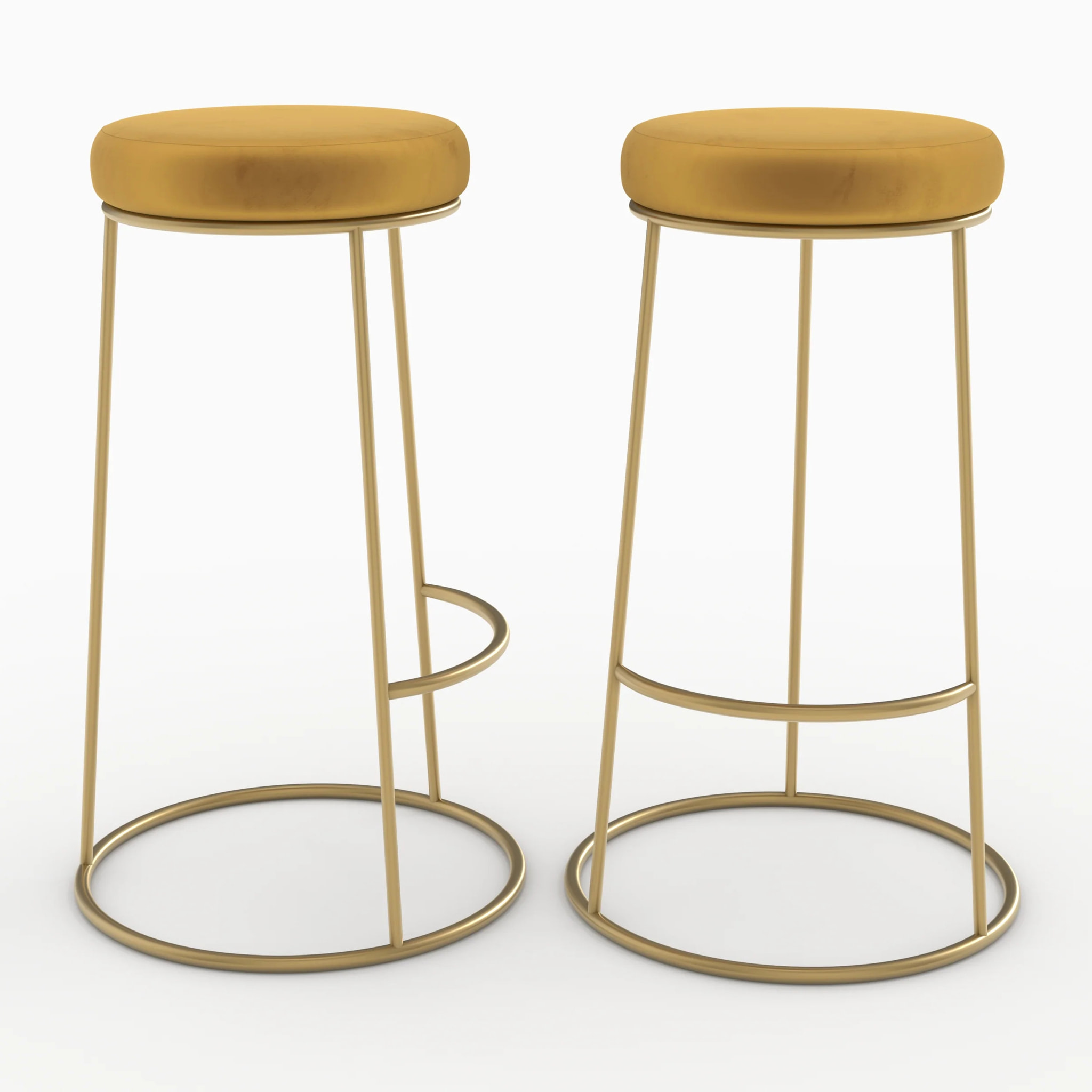 Lot de 2 tabourets de bar 73 cm en velours jaune curry - Kendal