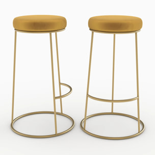 Lot de 2 tabourets de bar 73 cm en velours jaune curry - Kendal