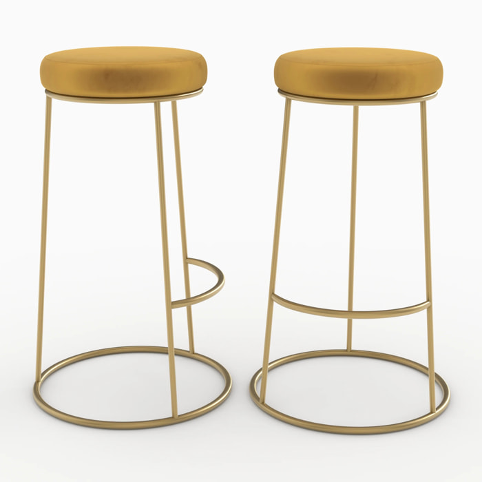 Lot de 2 tabourets de bar 73 cm en velours jaune curry - Kendal