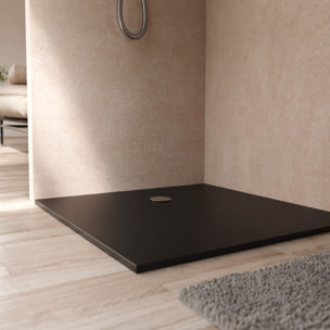 Receveur 120x90x2.6cm Extra-plat en Polybéton Noir Mat Effet Soft-touch - Redécoupable - NELSON