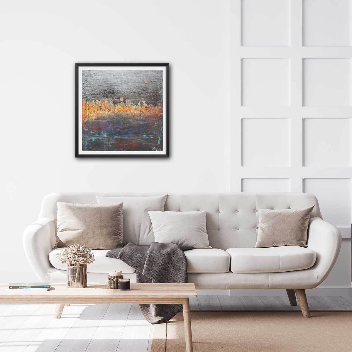 Affiche abstrait gris d'argent Affiche + cadre en bois - Noir