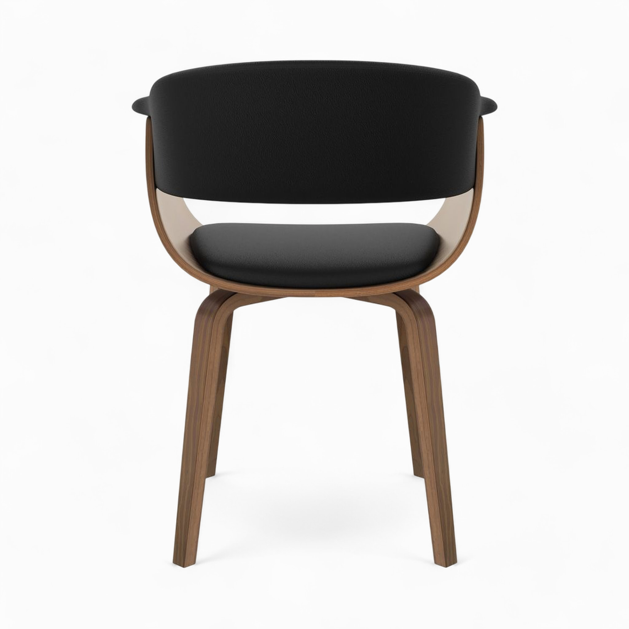 Table et chaises 8 personnes en cuir synthetique noir et bois - Piada