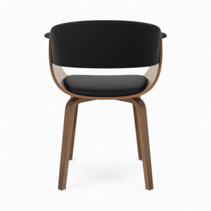 Table et chaises 8 personnes en cuir synthetique noir et bois - Piada