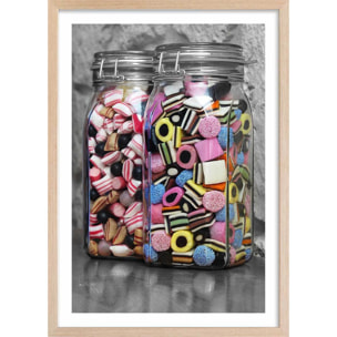 Affiche bonbons arlequins et roudoudous Affiche + cadre en bois - Chêne