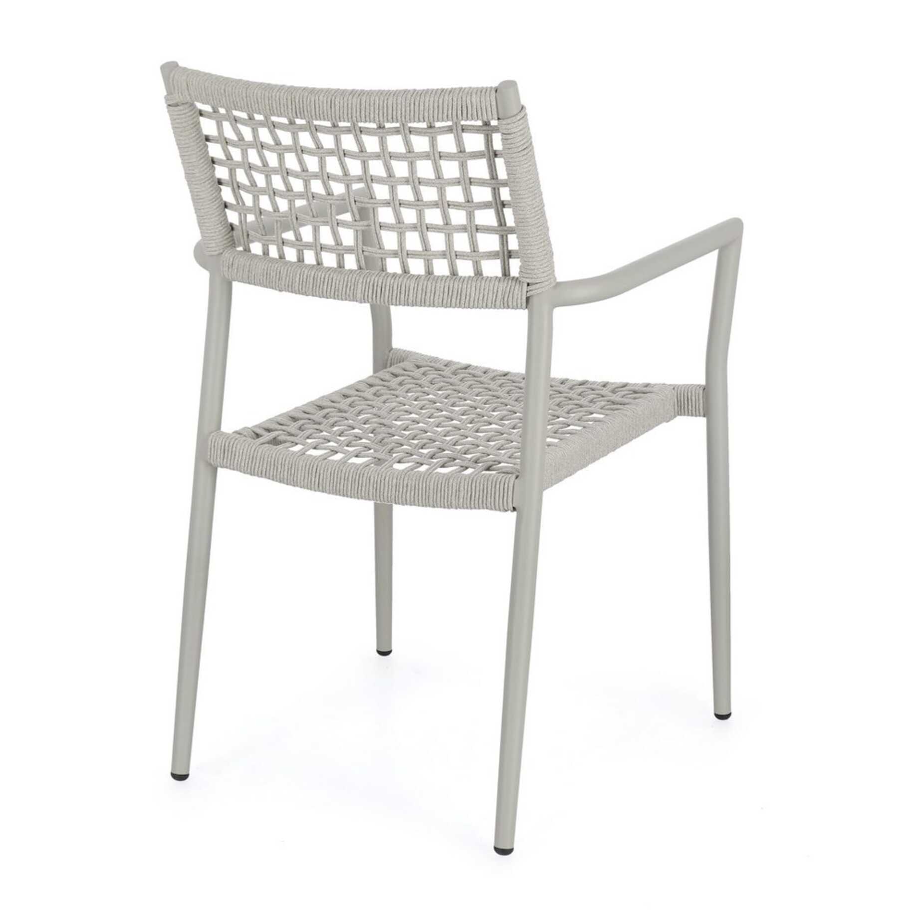 Set di 4 sedie con braccioli BLANES in alluminio e corda tortora