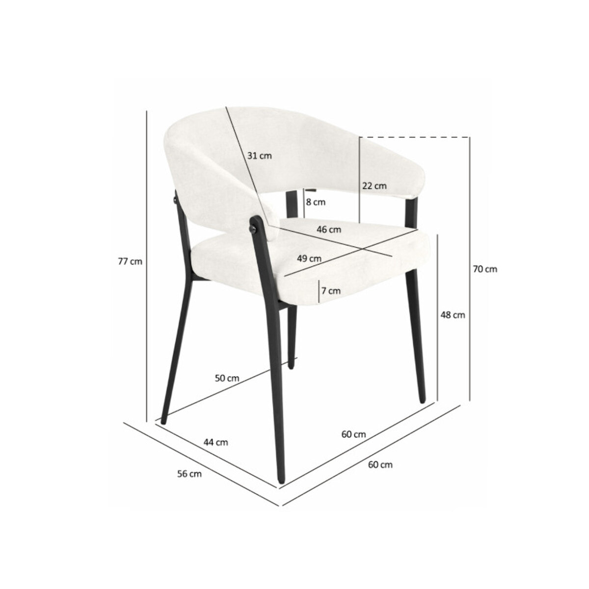 Chaise avec accoudoirs en tissu et structure en métal - ARNOLD