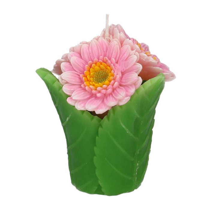 Candela a forma di margherita rosa con vaso cmø10,5h12,5
