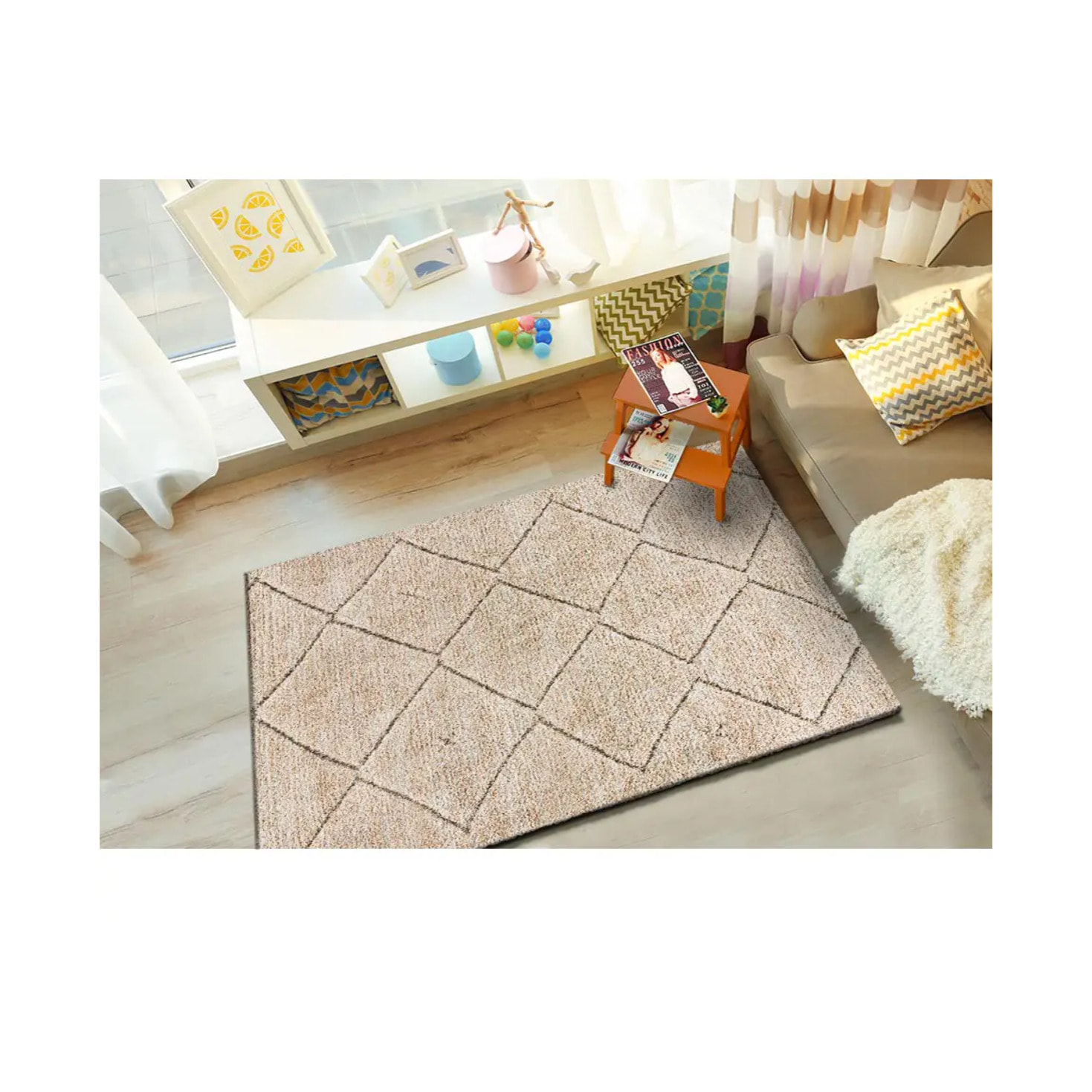 ENYA Alfombra con texturas y diseño escandinavo en tonos beige, varias medidas disponibles
