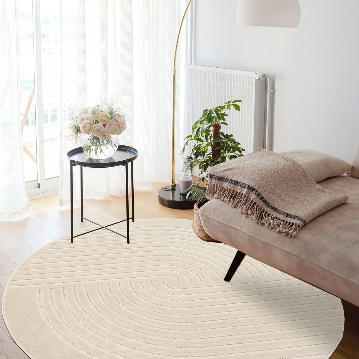 Tapis rond intérieur extérieur en relief ton sur ton FIRU