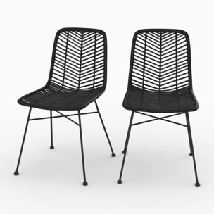 Lot de 2 chaises en rotin et pieds en métal noir - Tamara