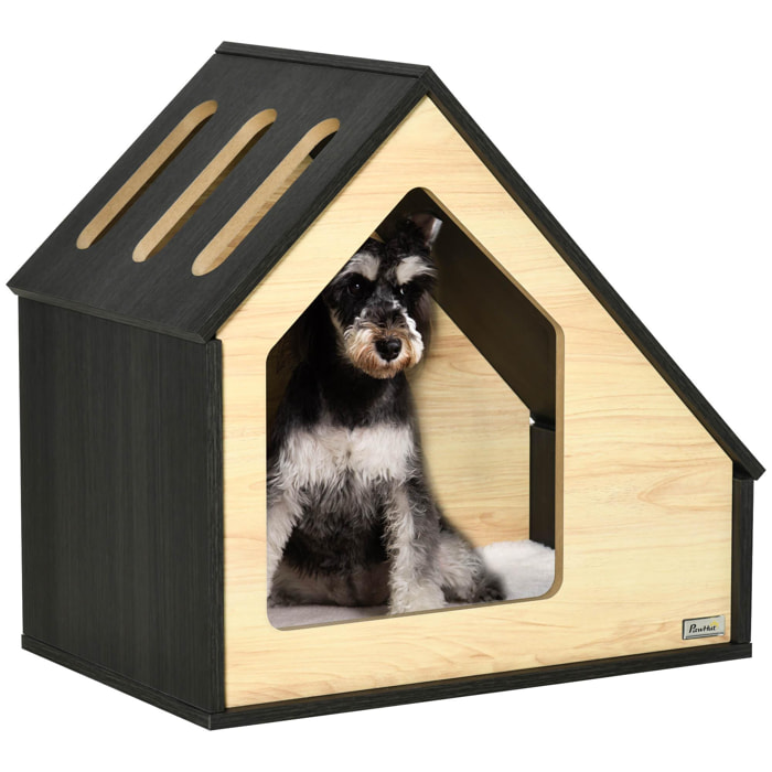 Caseta de Madera de Perros Interior con Cojín Suave 3 Ventilaciones 60x40x59,2cm