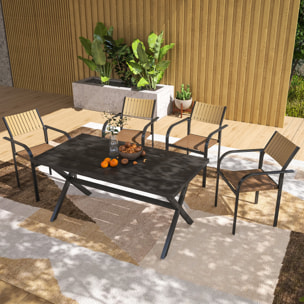 Juego de 4 Sillas de Jardín Exterior Sillas Terraza Exterior Apilables Sillón de Comedor con Tela Transpirable Marco de Acero Reposabrazos y Respaldo 58x65x85 cm Marrón