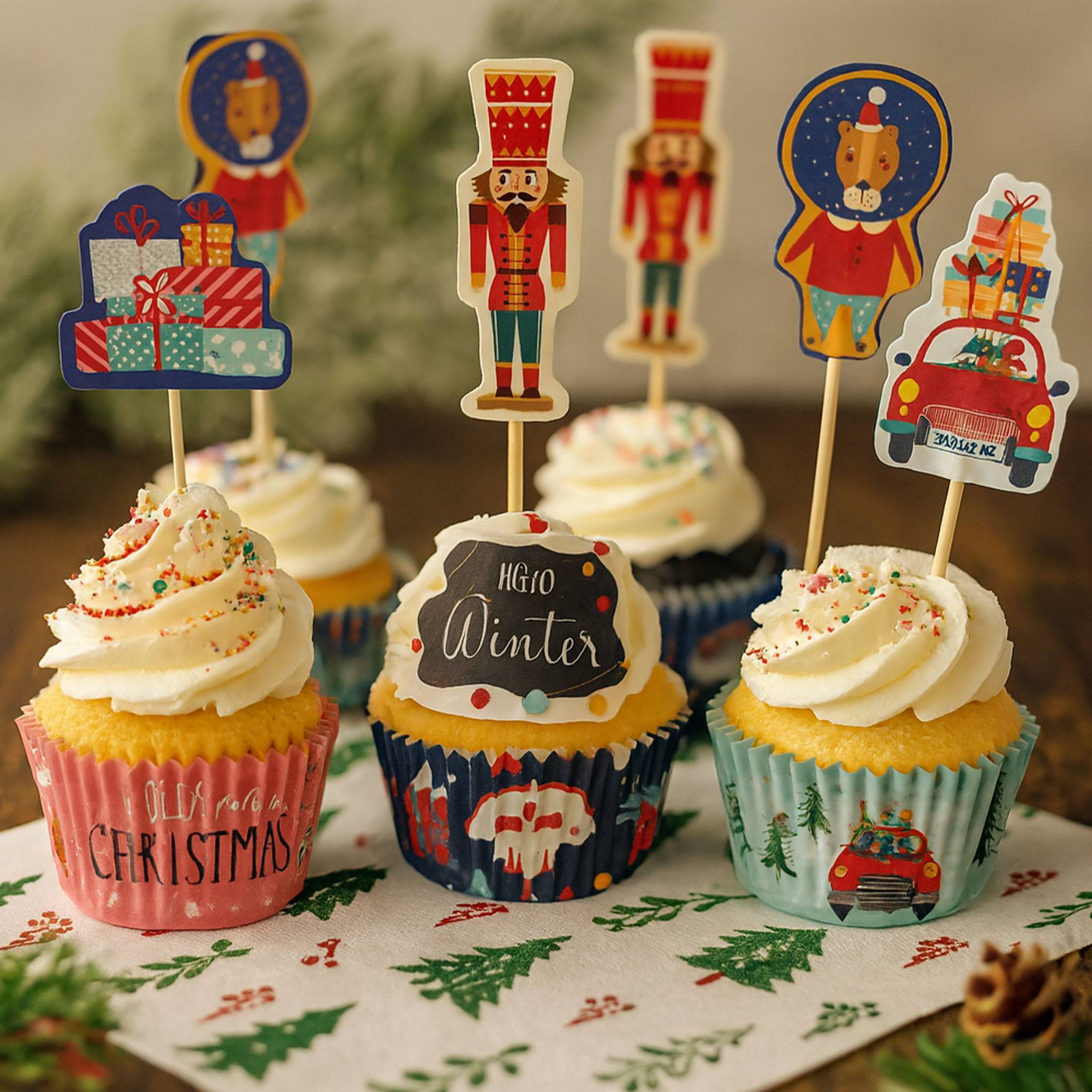 Set para cupcakes de navidad de 72pzs - 36 moldes de papel y 36 palillos decorativos con diseños navideños