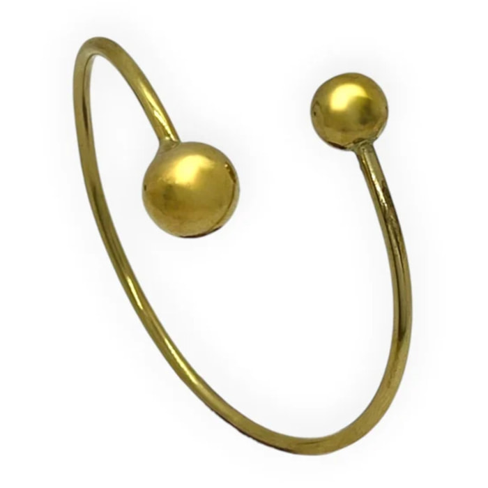 Pulsera aro laton y doble bola en chapado dorado
