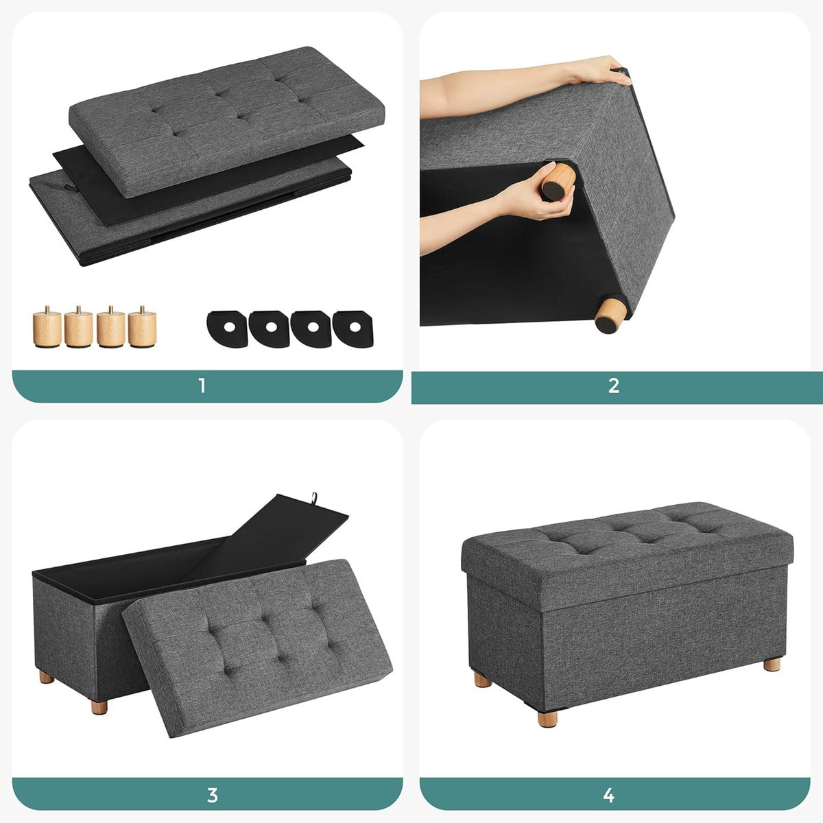 Panca pouf contenitore imbottita in grigio scuro