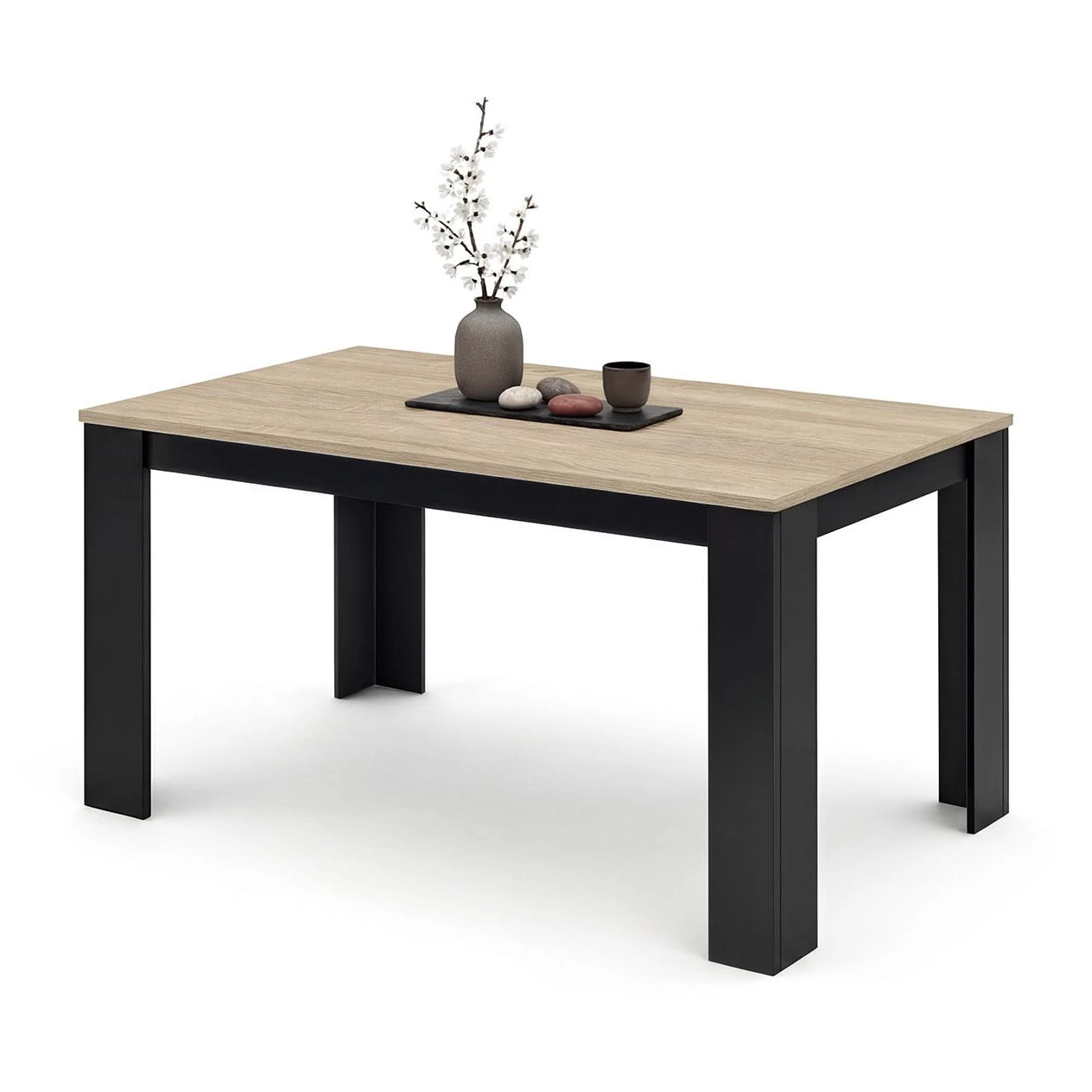 Mesa de comedor fija en negro y roble canadian 140X80 cm Naya Negro - Roble Canadian