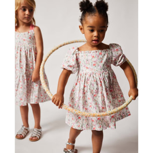 VESTIDO MANGA ABULLONADA FLOR ROSA