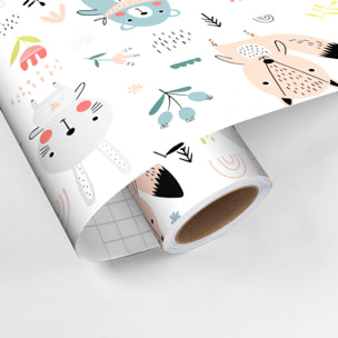 Rouleau revêtement adhésif vinyle au mètre - Sticker lavable Cuisine Meuble Armoire Porte - ANIMAUX DES BOIS