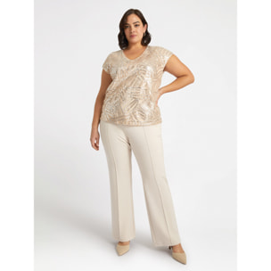 Fiorella Rubino - Camiseta bordada con viscosa LENZING™ ECOVERO™ - Oro