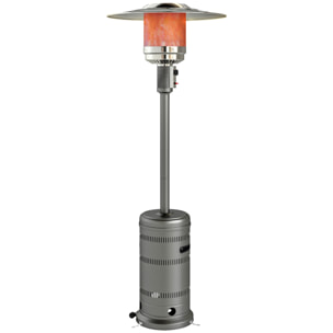 Estufa de Gas Butano, 13 KW, Calefactor de Exterior a Gas Portátil con Temperatura Ajustable, Protección contra Vuelcos, Encendido Piezoeléctrico y Ruedas, Apta para Butano y Propano, Gris