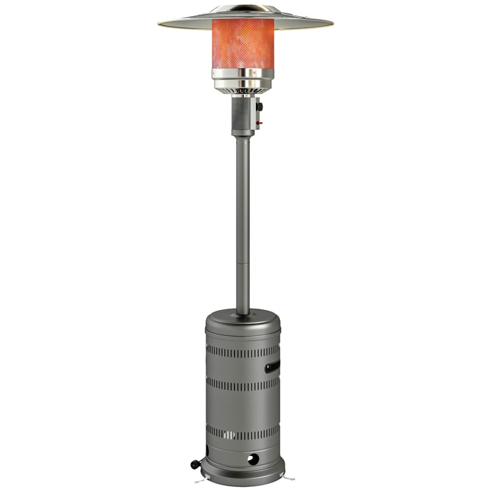 Estufa de Gas Butano, 13 KW, Calefactor de Exterior a Gas Portátil con Temperatura Ajustable, Protección contra Vuelcos, Encendido Piezoeléctrico y Ruedas, Apta para Butano y Propano, Gris