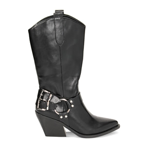 Stivali texani neri con fibbie, tacco 6,5 cm