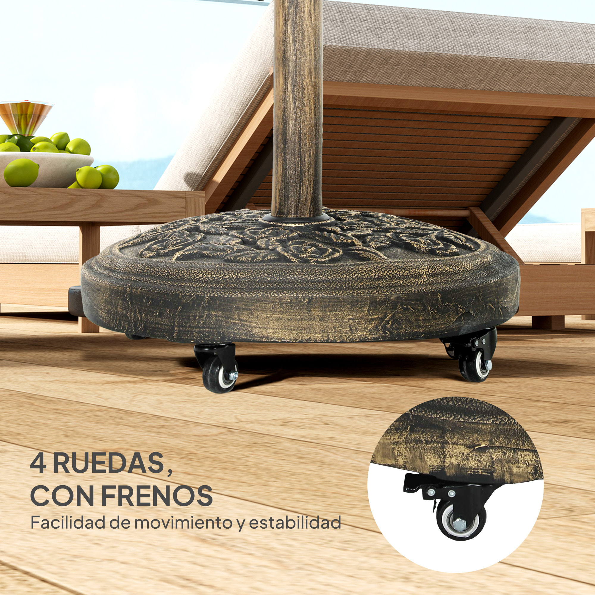 Base para Sombrilla Redonda Soporte para Parasol con Ruedas Pie para Sombrilla Relleno de Cemento Peso 21 kg para Jardín Terraza Bronce