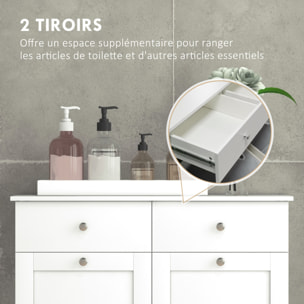 Armoire de salle de bain, meuble de rangement, avec paniers à linge pliables 2 tiroirs, en bois, 78L x 40l x 90,5H cm, blanc