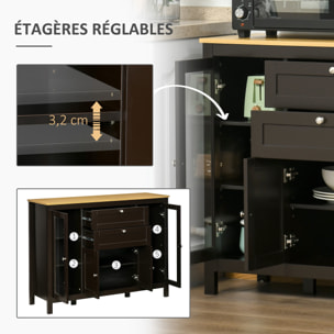 Buffet style classique chic multi-rangement 2 portes 2 étagères réglables 2 tiroirs coulissants placard 2 portes MDF noir plateau aspect bois clair