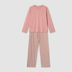 Pijama largo de algodón con escote pico solta rosa