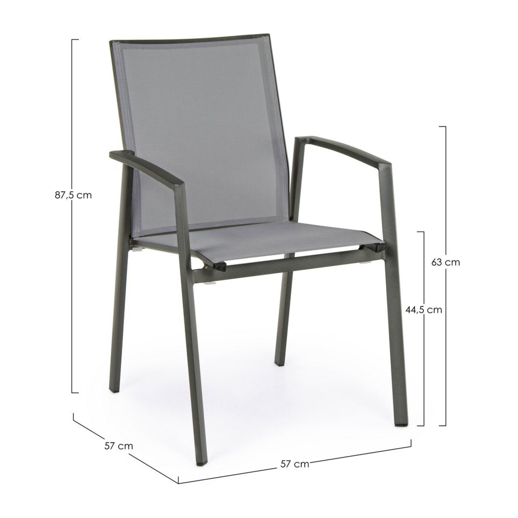 Set 4 sedie da giardino ZARAGOZA in textilene e alluminio antracite, impilabili