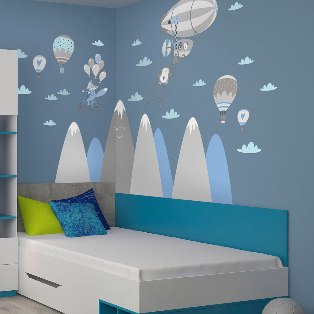 Stickers muraux enfants - Décoration chambre bébé - Autocollant Sticker mural géant enfant montagnes scandinaves ANIMAUX LIBRES